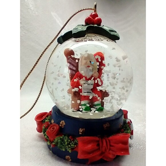 Water Snow Globe Santa Checking His List Ornament Glass New In Box - Picture 6 of 8